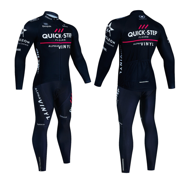 Quick·Step Winter Thermal Fleece Cykeltröja Set Maillot Ropa Ciclismo Keep Warm MTB Bike Wear Cykelkläder Set Black Asian Size -L