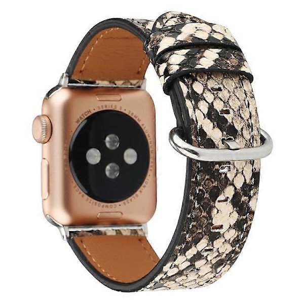 Læder Urrem Kompatibel Med Apple Watch Series 10 9 8 7 SE 6 5 4 3 2 1 42mm 41mm 40mm 38mm Slangeskindsprint Armbånd Khaki