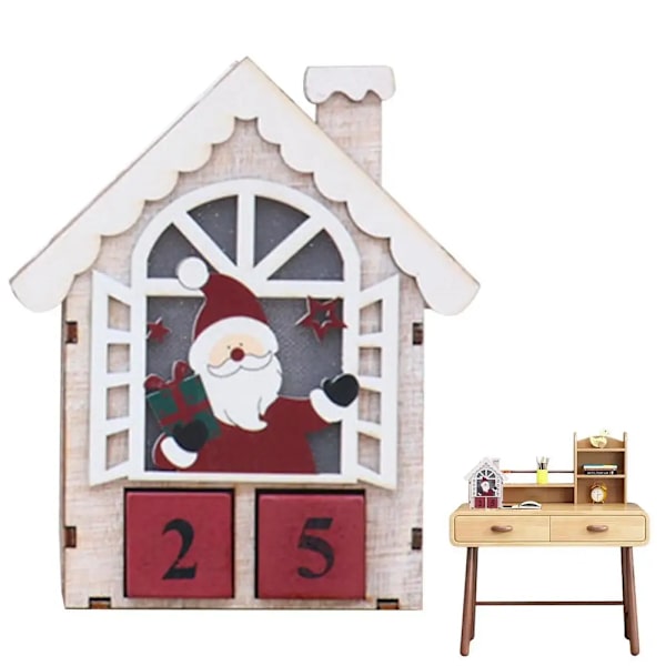 Julnedräkning Skrivbordskalender Trä adventskalendernummer Datumblock Datumkalenderblock till byrå Farmhouse Holiday Red