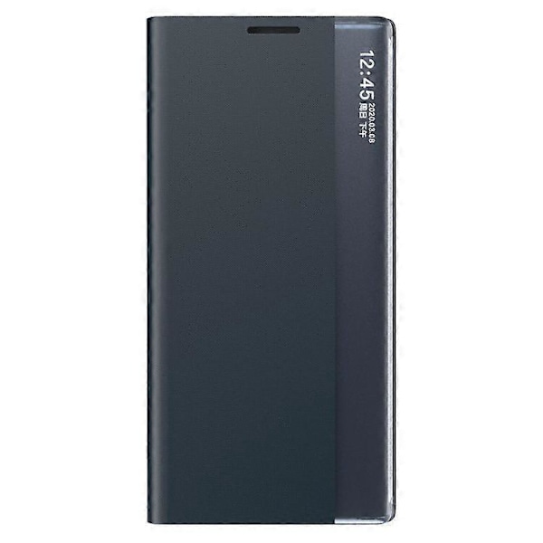 Kompatibel med Samsung Galaxy S21 FE View Window Telefon Cover Anti-fald Læder Beskyttelses Skal med Stand - Mørkeblå DarkBlue