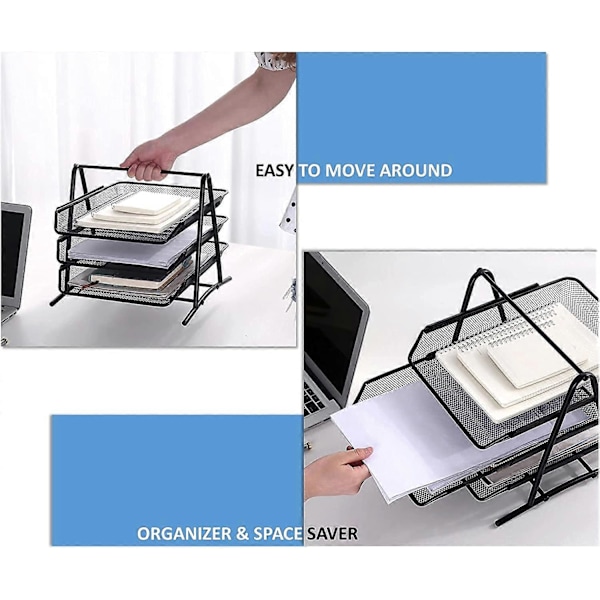 Mesh Bordorganiser 3-lags Papirbakke Brevopbevaring Kontororganiser Papirbakke Dokumentfilorganiser Bord