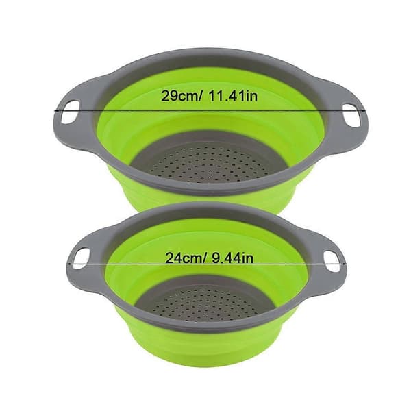 2 st/set Rund Silikon Hållbar Vikbar Dräneringskorg Köksredskap (Grön)