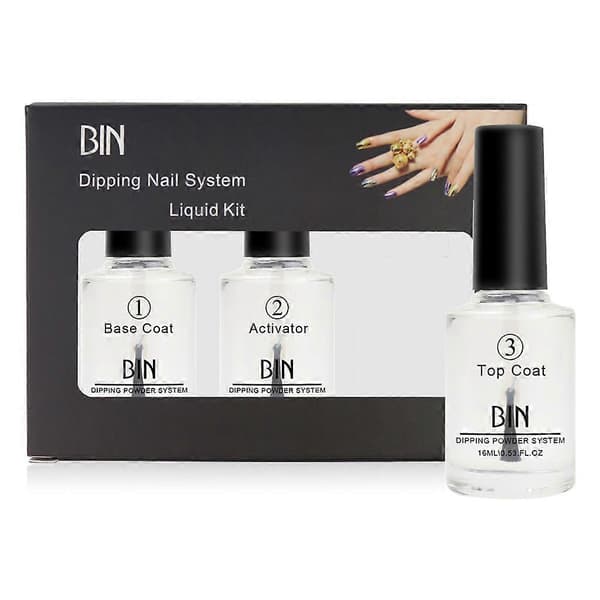 3 stk./sett 15 ml neglefarge dip dipping pulver pro polish startsett base toppstrøk