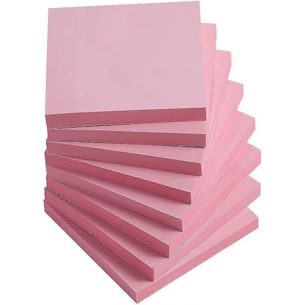 Självhäftande lappar 7,6 x 7,6 cm, Ljusrosa självhäftande block, enkla att sätta upp för hem, kontor, anteckningsbok, 8 block/förpackning