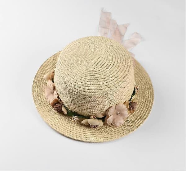 Flad Top Krans Stråhat Udendørs Strand Rejse Solhat *Beige