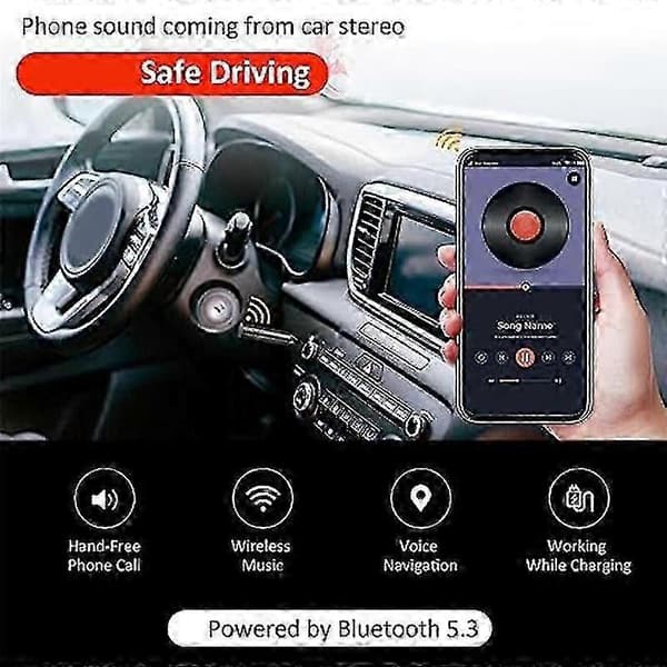 Aux Bluetooth -sovitin autoon, auton Bluetooth-audiovastaanotin kotistereoihin, kaiuttimiin, kuulokkeisiin, Bluetooth-autoadapteri