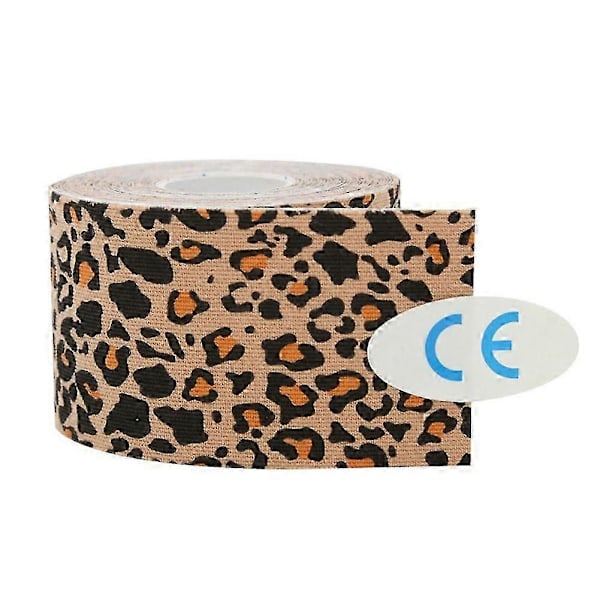 Elastisk Sportstape i Bomuld til Forstrækninger, Skader, Muskeltape, Støttebind, Leopardprint (5cm x 5m)