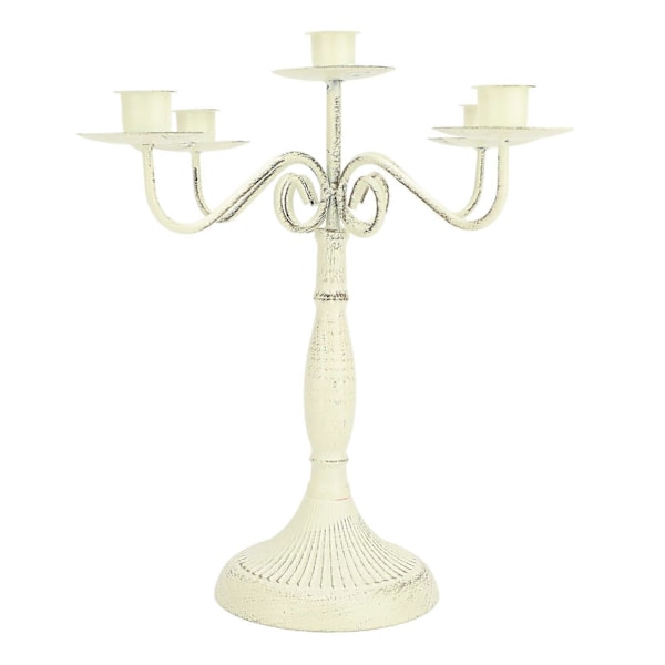 Europeisk Stil Kandelaber 5 Armer Jern Elegant Lysestake Kandelaber for Bryllup Restaurant Hvit