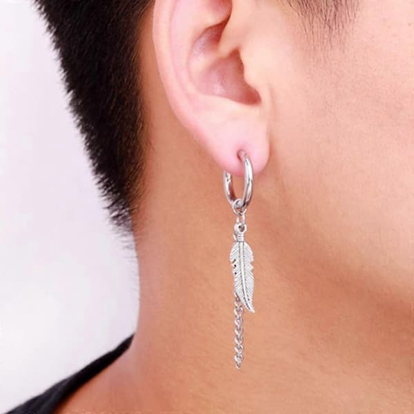 Fjer Punk Hoop Øreringe Rustfrit Stål Blad Hug Stud Hængsel Unisex Pierced Smykker 1 Par
