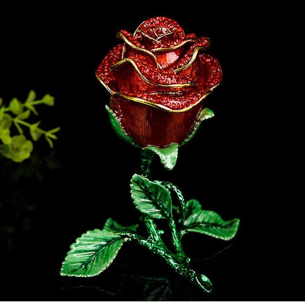 Rosblomma Strass Metall Smyckeskrin Ornament Vardagsrum Sovrum Dekor Q