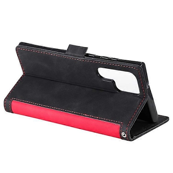 Kompatibelt för Samsung Galaxy S23 Ultra Retro Splicing Stil PU Läder Stötsäkert Telefonfodral Plånbok Ställ Folio Flipskydd med S Red