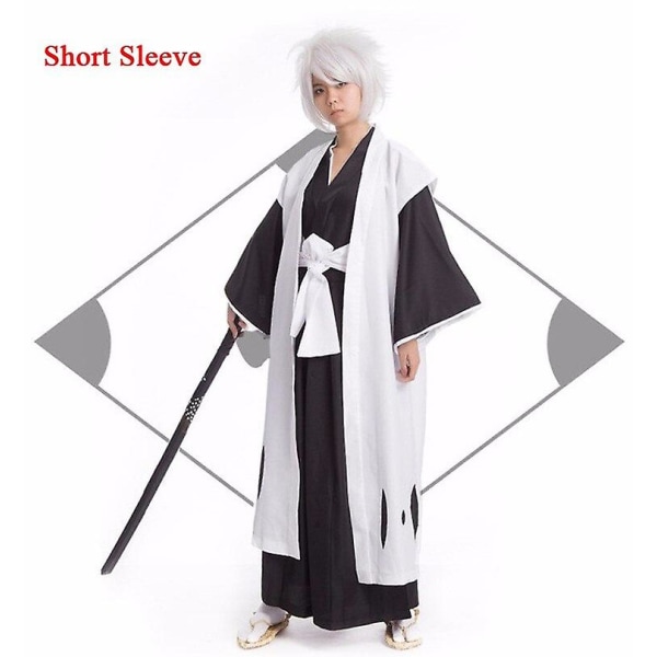 Japansk Anime Bleach Herr Cosplay Kostym Kyouraku Shunsui Kenpachi Zaraki Vit mantel Kappa Kaptensmantel Ingen svart Kimono 10 L