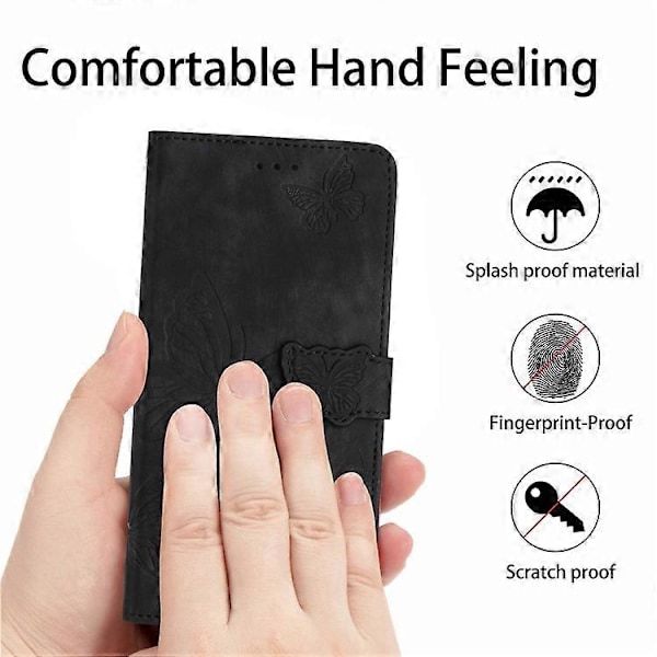 Kompatibelt för Samsung Galaxy A34 5G Ställ Plånboksfodral PU Läder Skin-touch Fjäril Tryckt Skal Black