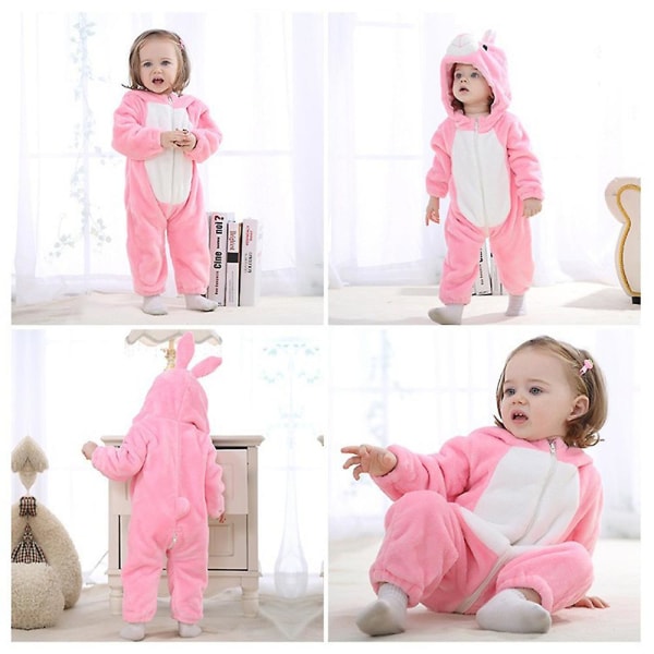 Baby Tyttö Kids Sarjakuva Eläin Hupullinen Romper Fleece Haalari Body Talven Lämpimät Yksiosaiset vaatteet Pink 0-6 Months