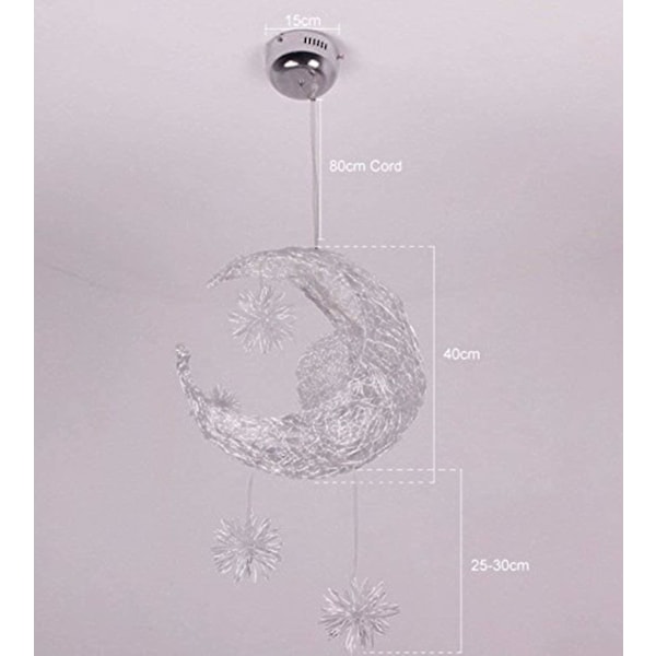 Lysekrone Måne Stjerner LED Taklampe Aluminium med 5 Pærer for Barnerom (hvitt Lys)