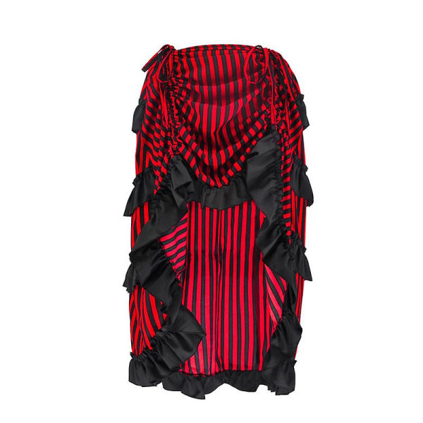 Flerfärgad Lady Gothic Steampunk Pinstripe kjol Rock Gypsy Vintage kostym Front Lace-up Layer Clubwear Outfit Red 03 XL