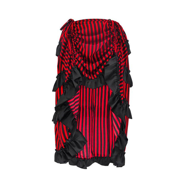 Monivärinen Lady Gothic Steampunk Pinstripe hame Rock Gypsy Vintage -asu edessä Nauhakerroksinen Clubwear -asu Black 01 M