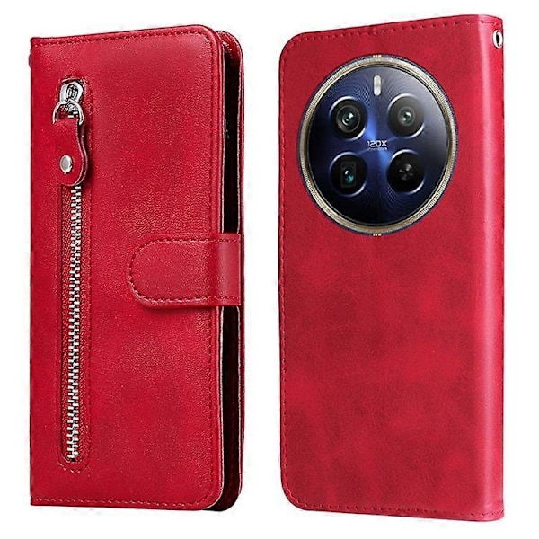 Kompatibelt för Realme 12 Pro 5G / 12 Pro+ 5G Mobilskal Ficka med Dragkedja Flip Stötsäkert Läderfodral Red