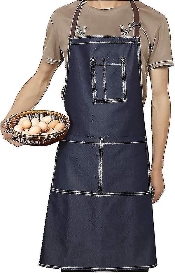 Denimförkläde, Topprekommenderat - 100% Bomull Matlagningsförkläde Med 3 Fickor Förkläden Gåva A