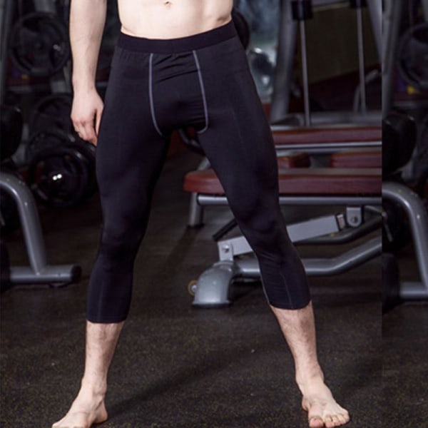 Herr Gym Compression Leggings Base Layer Running Tight Byxor 3/4 Training Fitness Byxor Black 2XL
