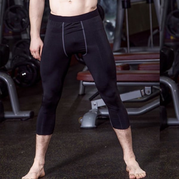 Herr Gym Compression Leggings Base Layer Running Tight Byxor 3/4 Training Fitness Byxor Black M
