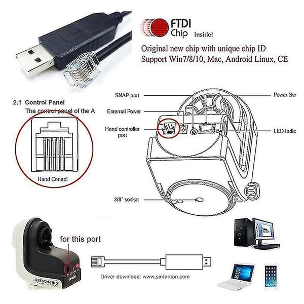 USB til RJ11 RJ12 6p4c Adapter Seriel Kontrolkabel EQMOD Kabel til AZ- Montering PC Forbindelse til Hånd Co