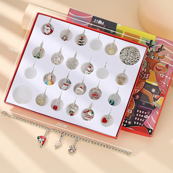 Juladventskalender 24 dagars klassiska julfigurer Färgade legeringsberlocker Presentpaket Semester Firandekalender
