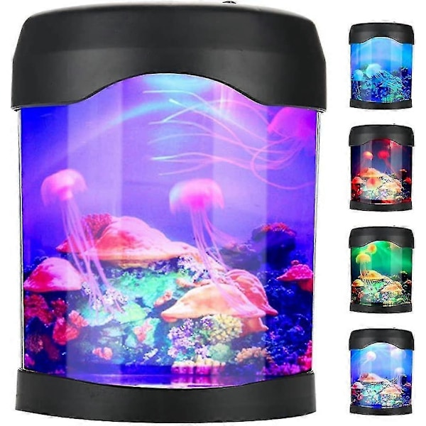 Usb Akvarielys Skrivebord Mini Akvarium Stemning Led Belysning Farveskiftende Natlampe Til Børn Indbygget Natlys Timer Batteridrevet Uden Vand Sort