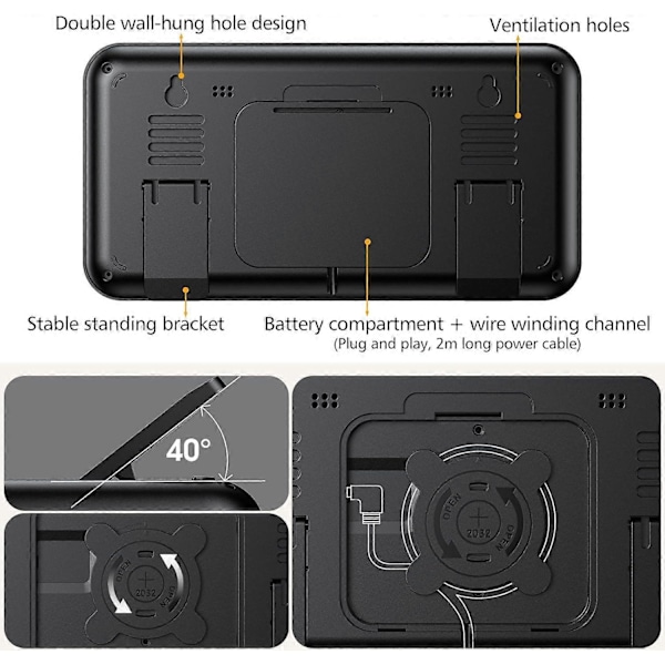 Stor Digital Väggklocka med 10 cm Stora Tydliga Siffror - Digital Klocka för Vägg med Sommartid, Automatisk Dimning, Vecka, 12/24H (Inte en Batteriklocka)