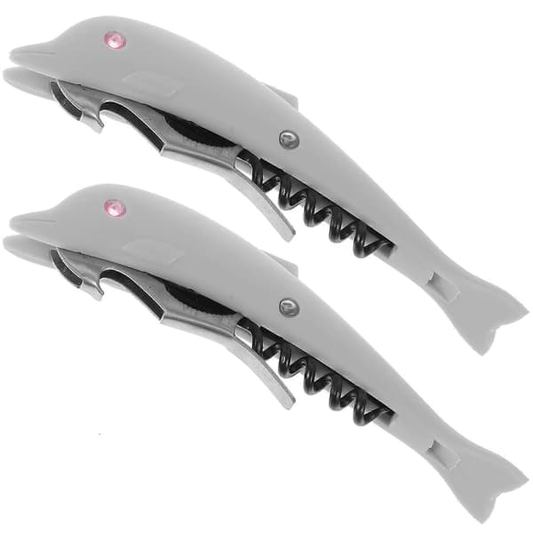 Hauska pullonavaaja delfiinin muotoinen harmaa 15x3cm pullonavaus 2kpl