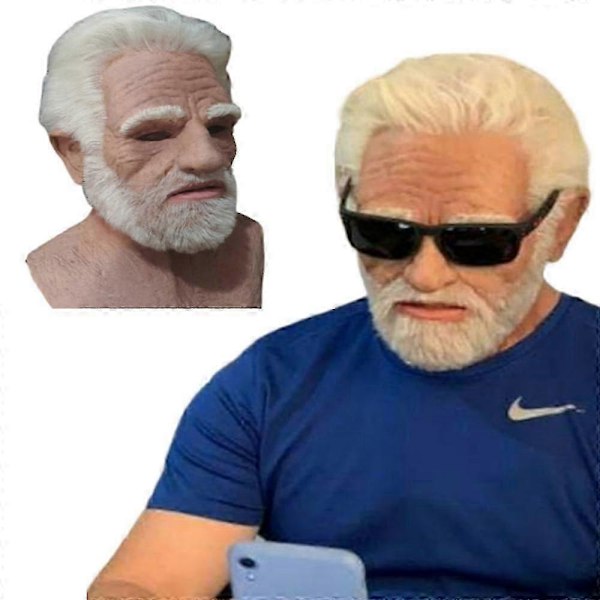 Gammal Mans Ansiktstäckning Realistisk Mask Halloween Läskig Rynka Gammal Person Vuxen Mask-aab