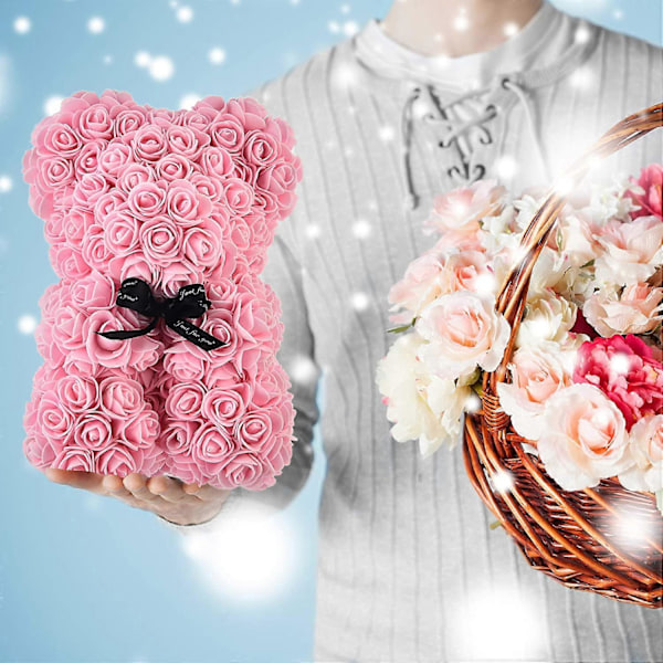 Rosebjørn - Rosebamse på Hver Rosebjørn - Blomsterbjørn Perfekt til Jubilæer - Klar Gaveæske Inkluderet! 10 Tommer (Lys Pink)
