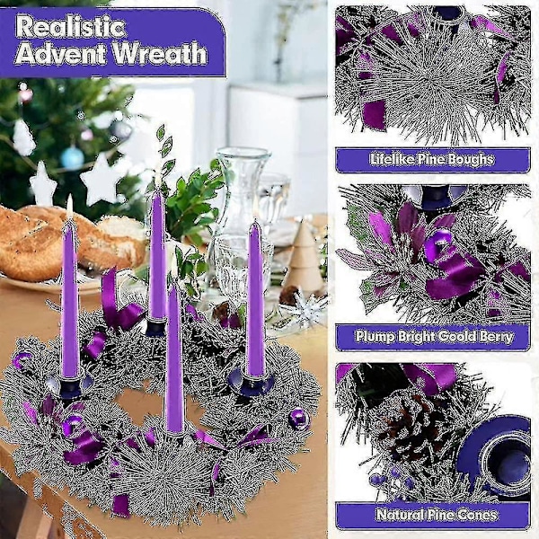 (Violetti) Joulukranssit Kynttilänjalat 12 tuuman Joulun Adventtikalenteri Adventtikranssit Rengas