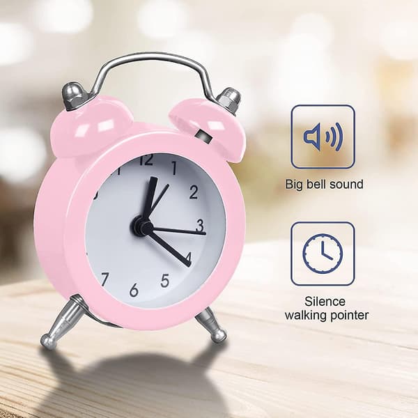 Rosa Klassisk Klocka, mini Retro Väckarklocka Högljudd Batteridriven Sängklocka - Retro Tyst Analog Väckarklocka För Sovrum, Vardagsrum, Kök