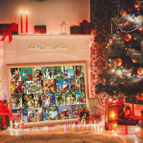 Barn julpussel adventskalender 24 dagars nedräkningspussel Set Söt kalender för Develop Hands On Ability Gör-det-själv set