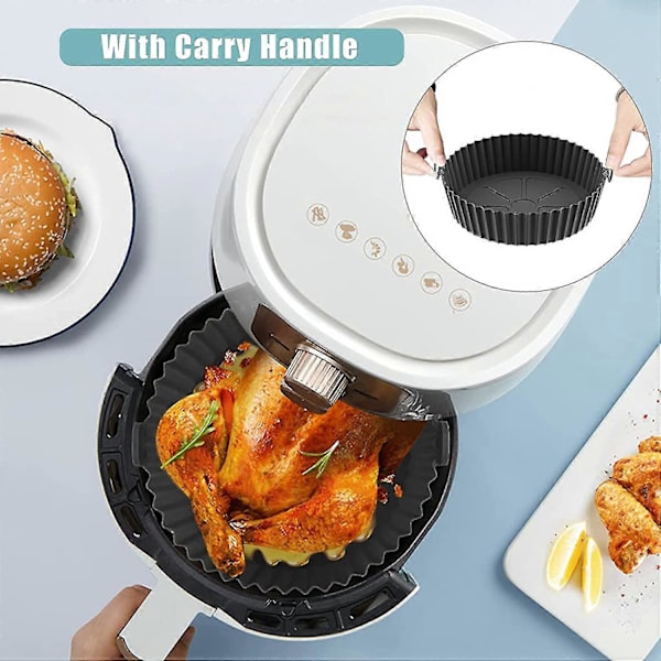 Airfryer Silikone Gryde, 2 Pak Genanvendelige Silikone Airfryer Indlæg, Airfryer Tilbehør, Erstatning For Engangs Bagepapir Indlæg (sort & Bl