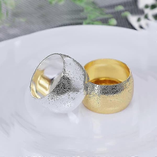 Set med 12 Antika Silverfärgade Runda Servettringar