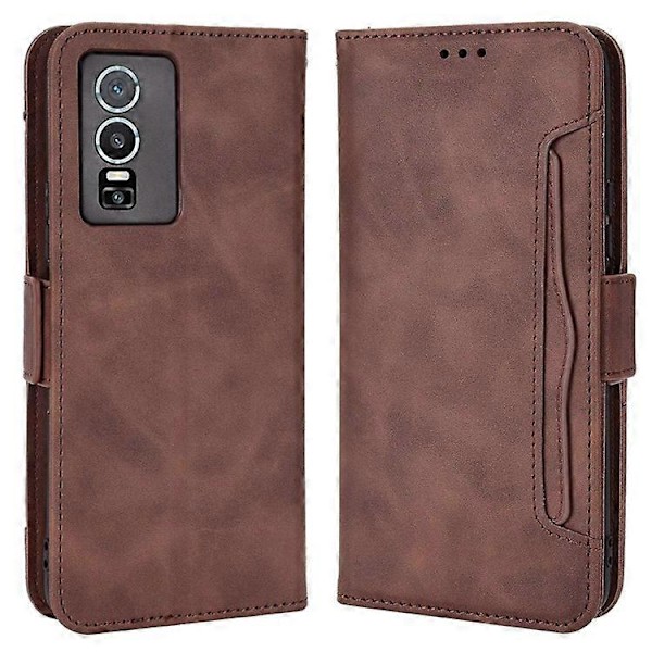 Yhteensopiva vivo Y76 5G PU-nahkainen korttipaikallinen suojakotelo, jossa on kaksoismagneettilukko, lompakkoteline ja puhelinkuori Brown