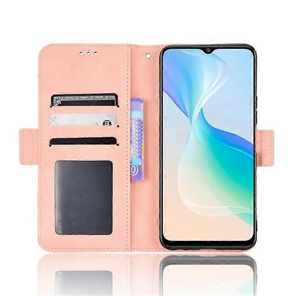 Yhteensopiva vivo Y76 5G PU-nahkainen korttipaikallinen suojakotelo, jossa on kaksoismagneettilukko, lompakkoteline ja puhelinkuori Pink
