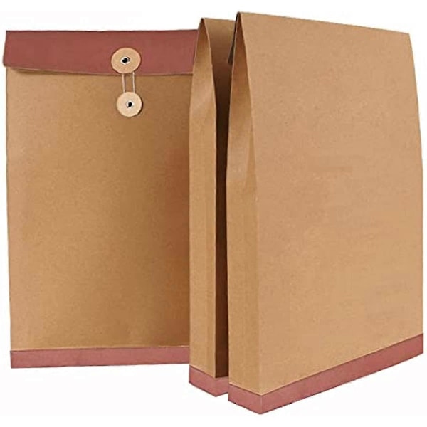 10 stk. Store A4 Kuverter med Kile Kraft Papir Dokumentmapper Foolscap Selvforseglende Genbrugsposer Stærke Manila Kuverter med Snor og Spændeskive