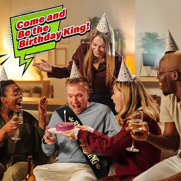 1 Stycke Grattis på födelsedagen Kung Födelsedags Skärp, Svart Satin Födelsedags Skärp, Födelsedag Kung Banner för Män Pojkar Födelsedagsfest Dekorationstillbehör