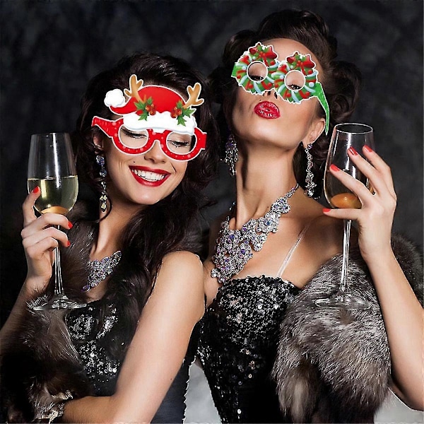 24 stk. Juleglitter Party Brillerammer med Dekorationer Tilbehør til Julefest Favorit