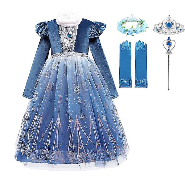 Frozen Winter Elsa Princess Dress Kid Flicka Snow Quee Vestido Cosplay Kläder Elza Halloween Julkostym Elsa 5 3T (Size 110)