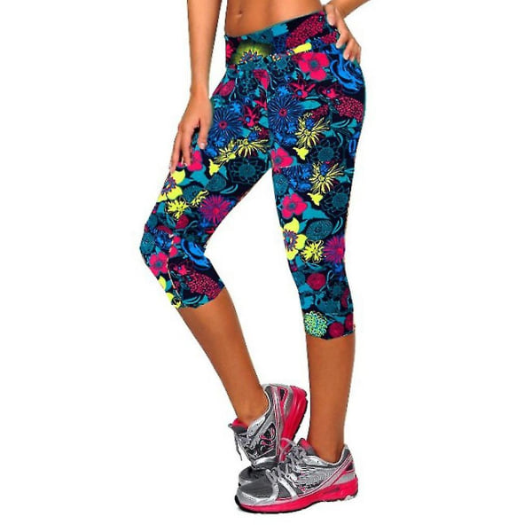 Tflycq Women Print korkeavyötäröinen lonkka Stretch Running Fitness -joogahousut Seitsemän minuutin housut
