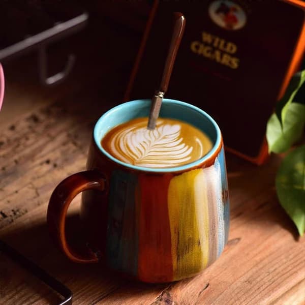 Kaffemugg, 480 ml Keramisk Kaffekopp, Stora Tekoppar Muggar, Porslinskaffemugg, Cappuccinokoppar - Blå Kopp
