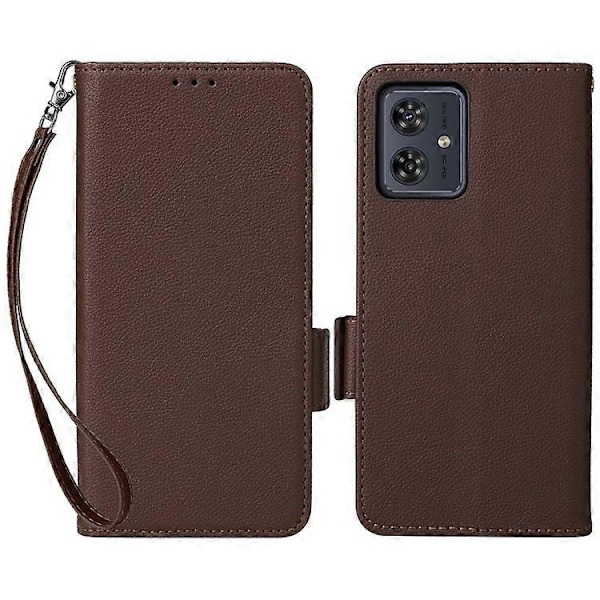 Kompatibel til Motorola Moto G54 5G / G54 Power Etui Pung Stand Telefon Cover med Rem Brown