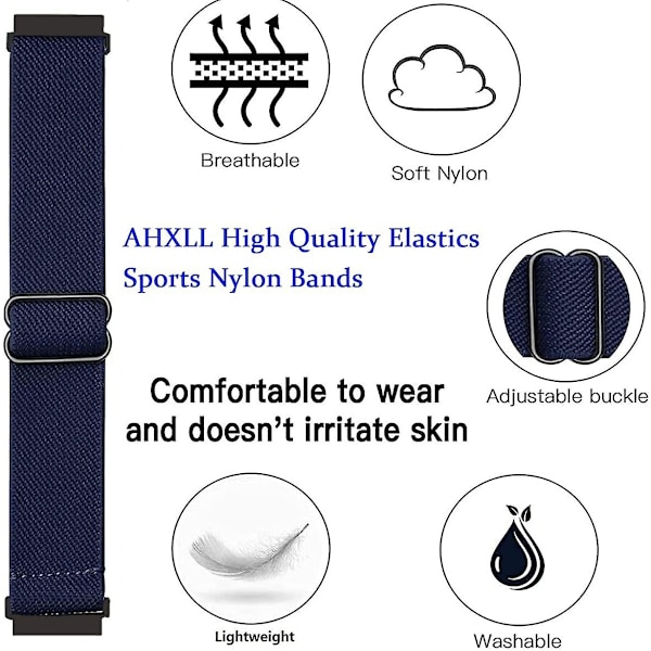 2-pak Nylonremme Kompatible med Samsung Galaxy Watch Active 2 Universal 20mm Elastisk Sports Loop Åndbar Armbåndsrem Sort+Blå