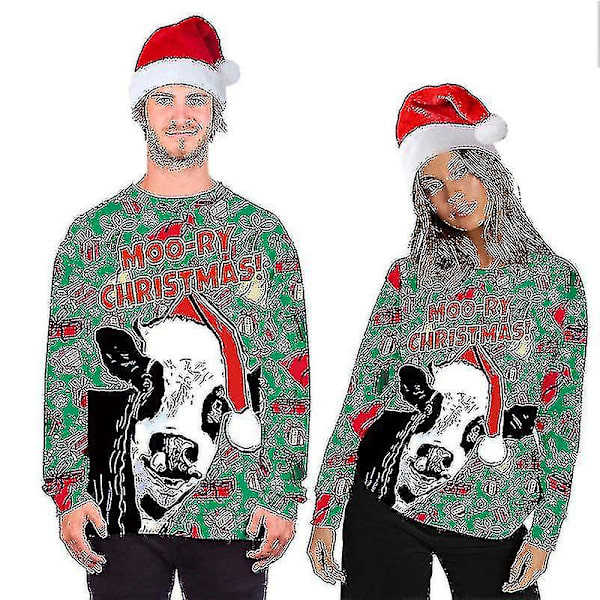 Unisex joulupusero 3D- print Holiday Party -miehistökauluksinen villapaita BFT163 M