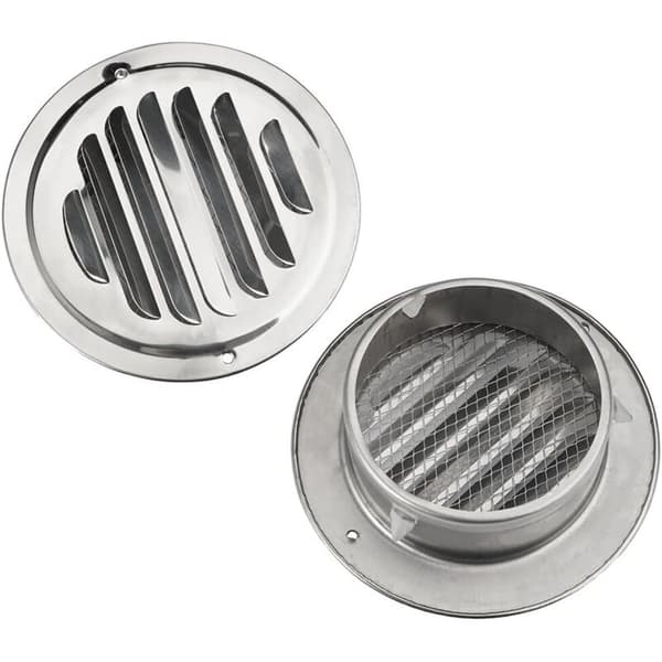 2 Stykker - Ventilationsgitter - Rustfrit Stål - Udvendig Ventilation med Insektnet til Garage Køkken Badeværelse.