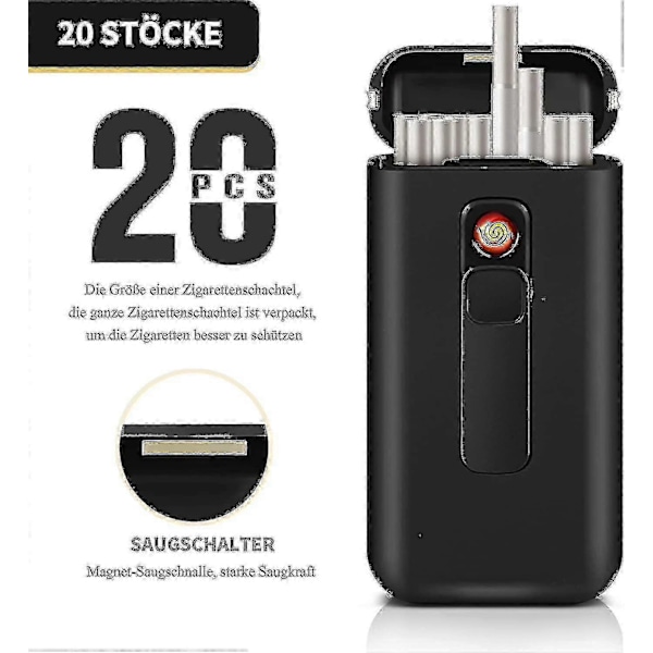 Lf9010 Sigarettveske med lighter, 20 stk 100mm King Size sigarettkapasitet, gaver til menn (9010-bk)